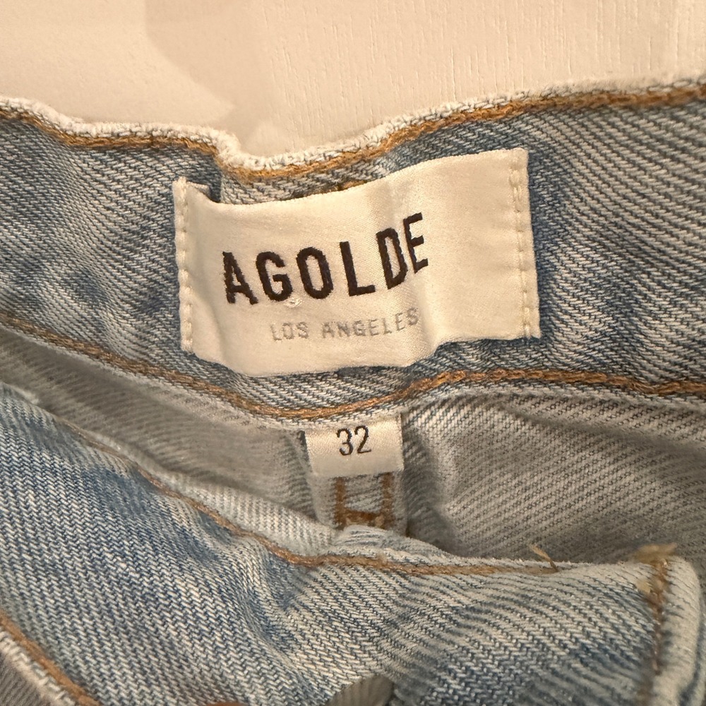 AGOLDE Parker Long Denim Shorts 32 Light Wash Coastal Distressed High Rise Boho - Picture 6 of 6